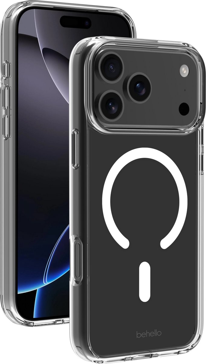 BeHello iPhone 17 Pro Max Clear case met magnetische ring transparant