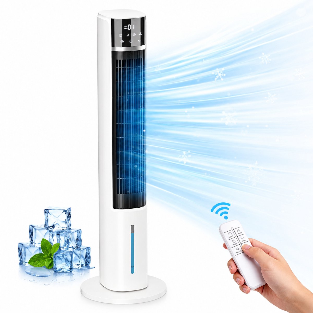 ITRONIQ Torenventilator Met Waterkoeling - Aircooler 40 Inch - Inclusief Afstandsbediening - 12 Uur Timer - 4 Snelheden - Wit