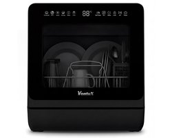 Ventux Mini Vaatwasser met Waterreservoir - 4-6 Couverts - 8 Programma's - Vrijstaande Vaatwasser - Mini Afwasmachine met UV-sterilisatie - Camping - Zwart
