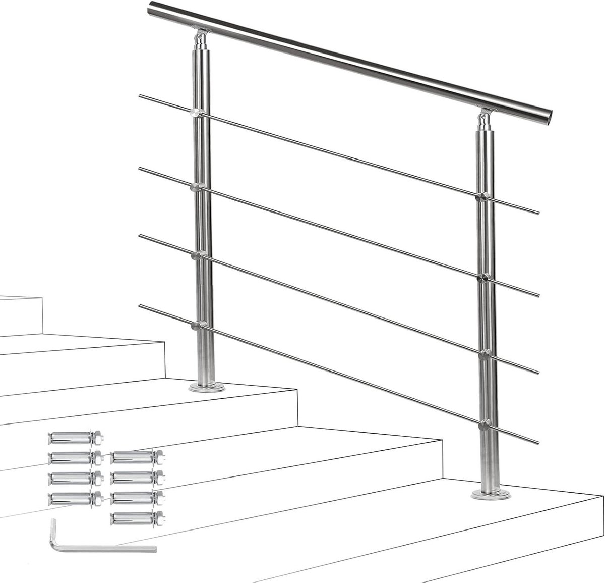 Roestvrijstalen Leuning - Trapleuning Buiten - Veiligheid Verhogend - Verstelbare Hoek - 160 cm - Mat Zilver