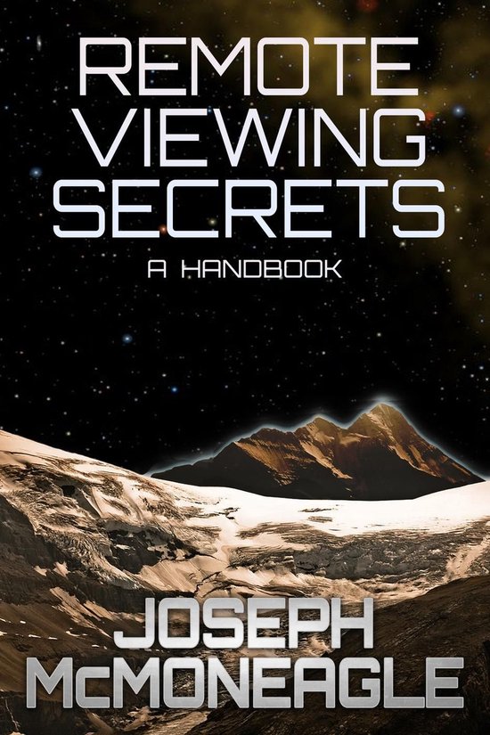 Boek 'Remote Viewing Secrets' door Joseph McMoneagle, met een berglandschap en sterrenhemel.