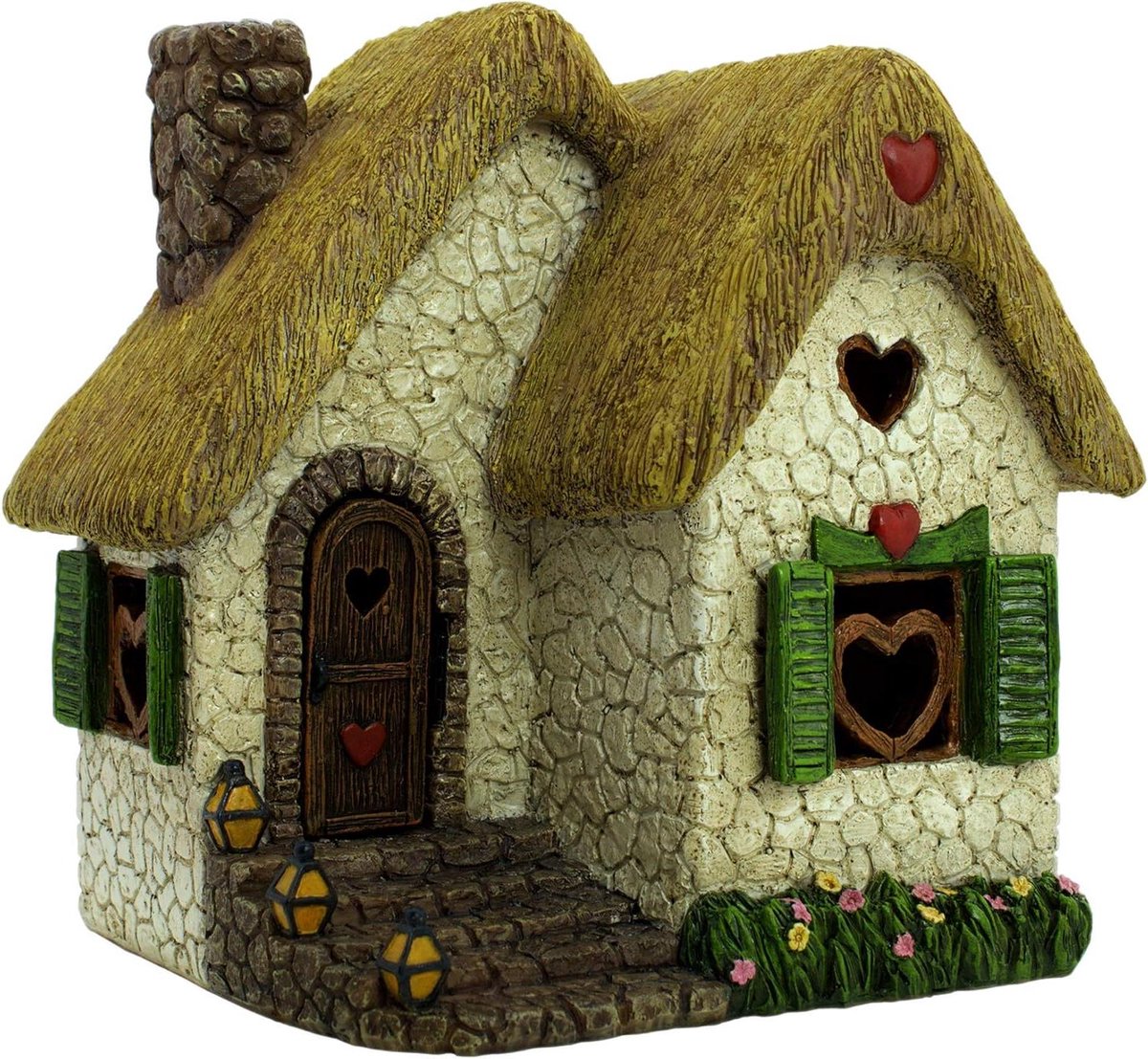 Sprookjes huisje - Miniature woning - Tuin decoratie - Deur opent wijd - 18cm hoog - Multicolor