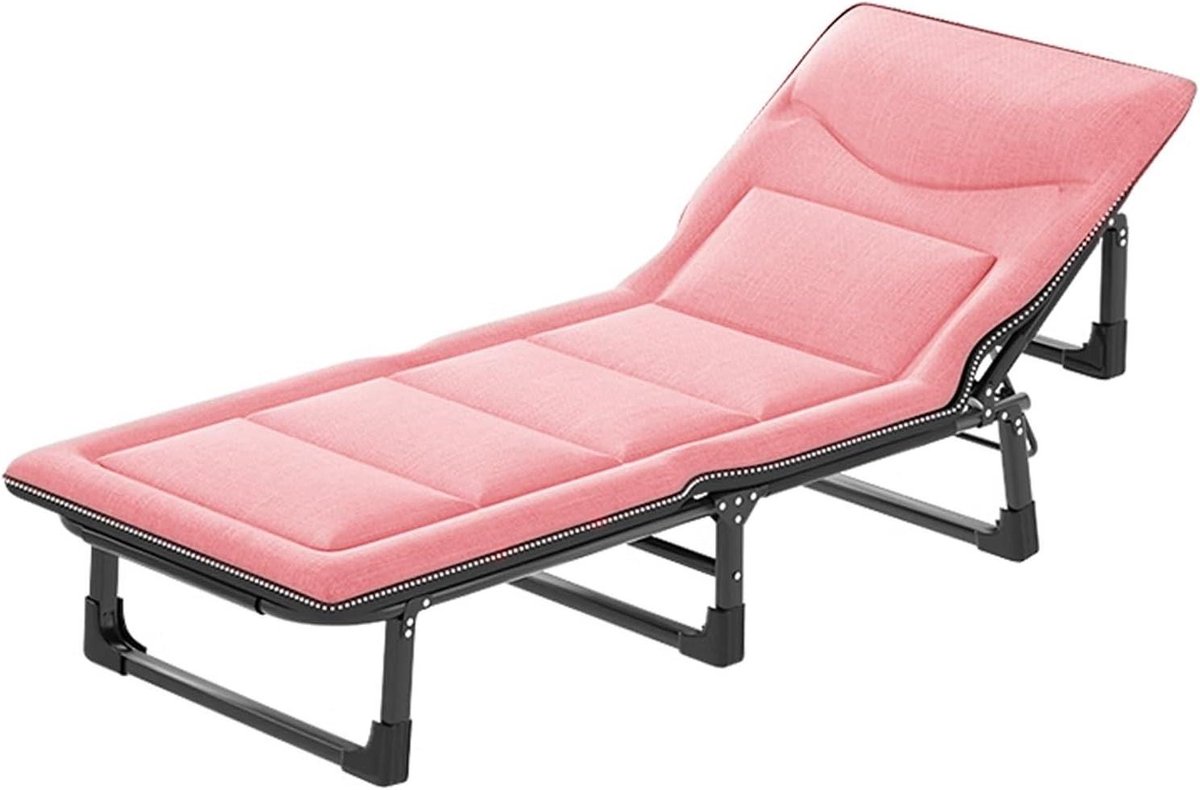 Vouwbed met matras - Campingbed gastenbed - Ontspannen buiten - 4-positie verstelbaar - 190 x 68 cm - Roze