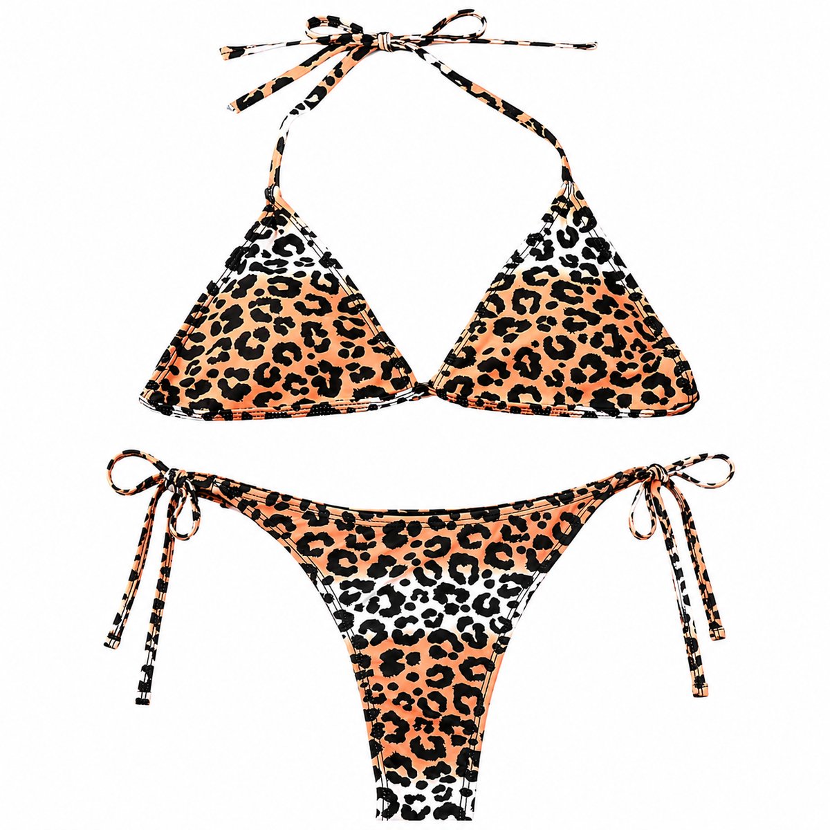Roze wit zwart bikini set dames driehoek bikini met luipaard print tie string bikini zwempakset laag taille bikini broekje 2 delige strandkleding vakantie zwemkleding maat S