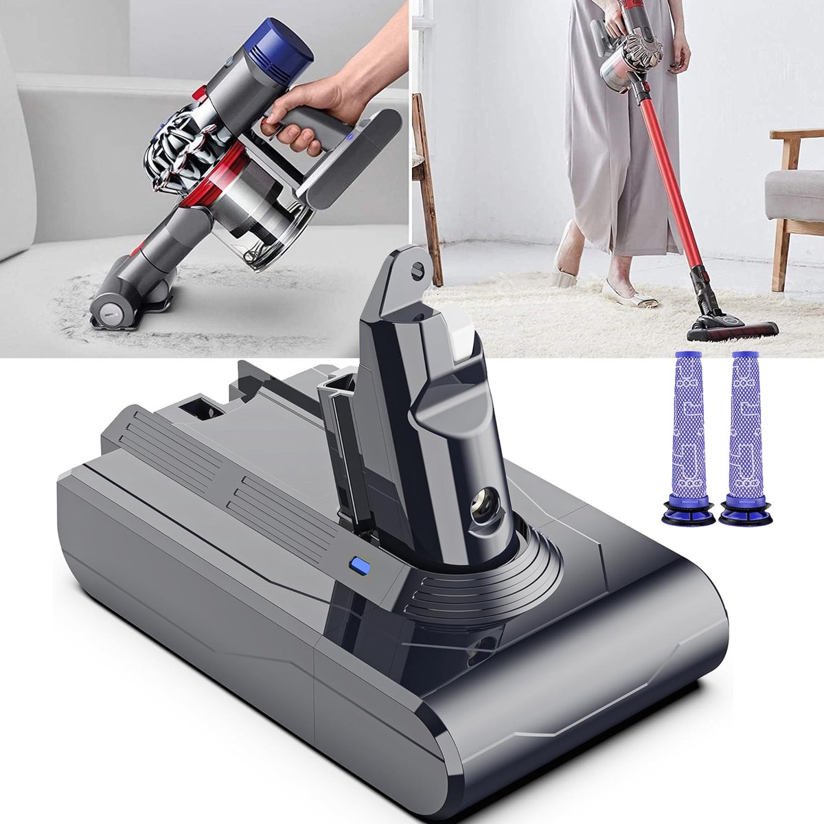 Vervangende Accu Voor Dyson V6 - 3000mAh 21,6V Li-Ion Batterij Voor V6 DC59 DC58 DC61 DC62 DC72 - Vervangende Accu Voor Handstofzuiger