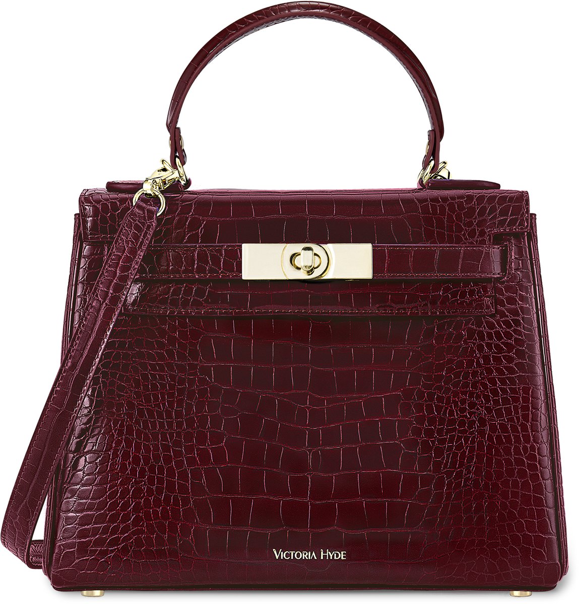 Victoria Hyde Tas - Damesshandtas - Handtas met één handvat - 28,5 × 22,5 × 12 cm - Verstelbare riem - Meerdere vakken - Sluiting met gesp voorop - Schoudertas - Crossbody - Bordeaux – voor werk en dagelijks gebruik