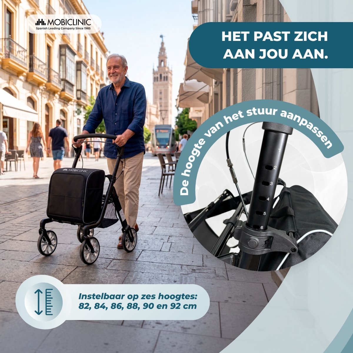 Mobiclinic Formen - Boodschappentrolley - Rollator - Met rugzak -Opvouwbaar - In hoogte verstelbaar - 4 vielen - Boodschappen rollator - Met Remsysteem - Zwart