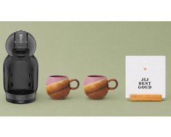 KRUPS NESCAFÉ Dolce Gusto MiniMe KP120810 - Koffiecupmachine - Antraciet / zwart + 2 Bloomingville oudroze-terracotta-bruine mokken "Coffee Affair" + witte tegel "Jij bent goud" + tegelhouder