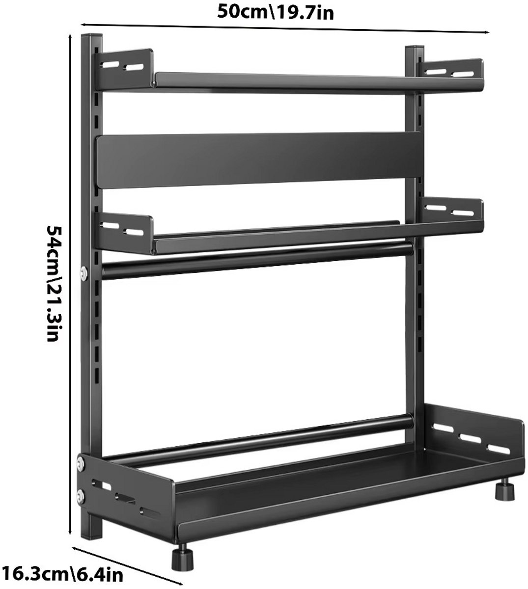 JOYNEXTBUY - 3-Laags Kruidenrek – Verstelbare Kruidenorganizer – Staand Metalen Opbergrek – Keukenrek met Beschermrooster – Keukenorganizer - Zwart