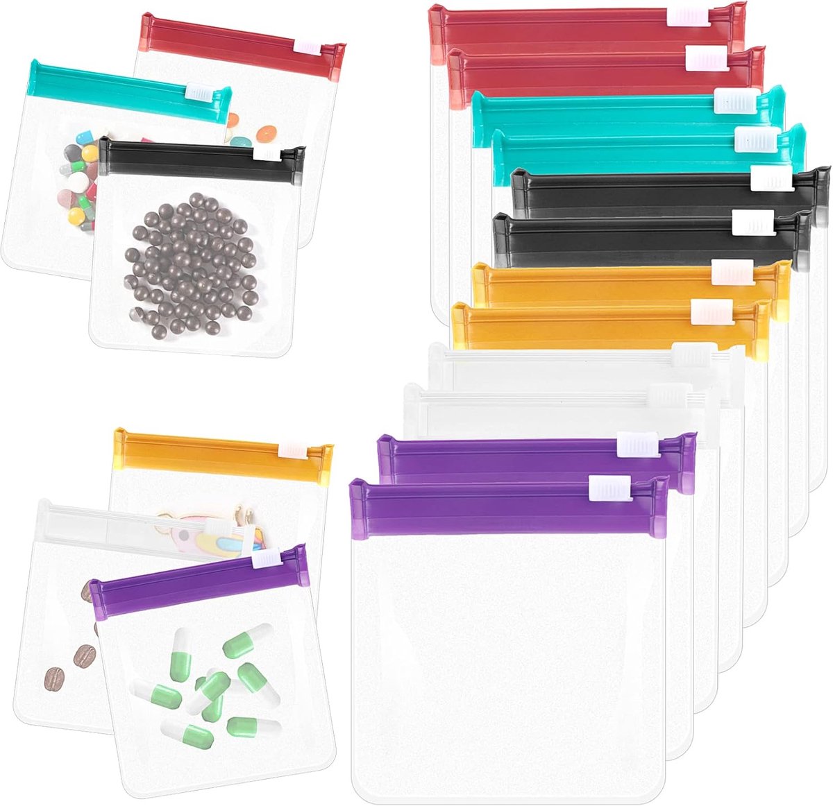 Herbruikbaar medicijnzakje met schuifsluiting, klein draagbaar medicijnzakje, plastic reismedicijnzakje met schuifsluiting, geschikt voor kleine artikelen zoals pillen, mat (12 stuks).