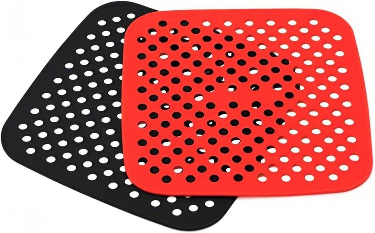 Siliconenmatten voor airfryer set van 2 5 cm herbruikbare siliconenmatten van voedselkwaliteit antiaanbaklaag en hittebestendig (rood + zwart)