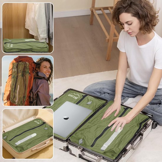 Compressietas Kleding - Reis Opbergzak - Ruimte Besparen - Waterdicht met Ventiel - 2 Stuks - Groen — afbeelding 2