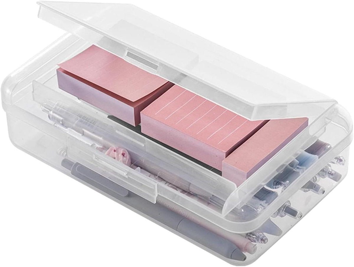 Dubbellaags pennenetui, dubbellaags etui, transparant hard etui, schrijfwarentas met grote capaciteit, robuuste make-updoos, stapelbare knutselopslag, transparant, Siehe Beschreibung, Zie