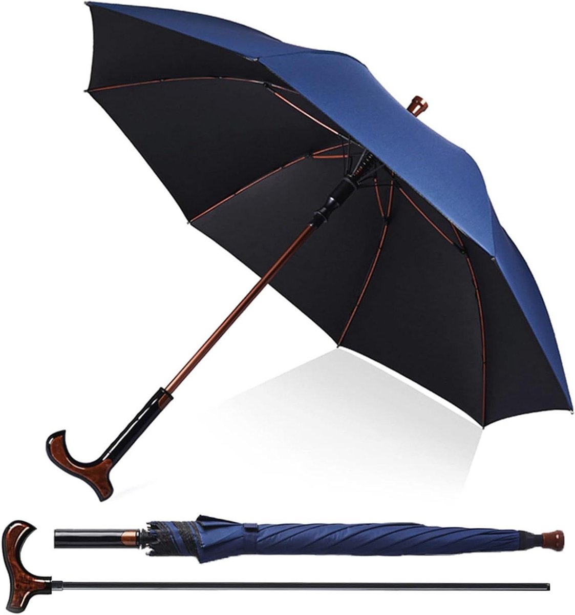 Paraplu Wandelstok - Reisstok paraplu - Mobiele ondersteuning - 2-in-1 functie - 105 cm diameter - Zwart