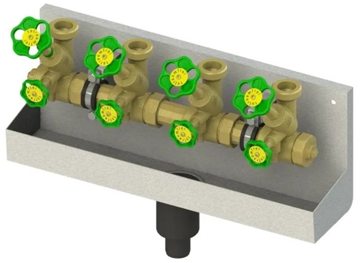Schlösser Armaturen JS ATV-Station, met stijgende spindel, 4-voudig, DN25, ingang 1 1/4'', bovenste uitgang 1 1/2'', 0075642503001