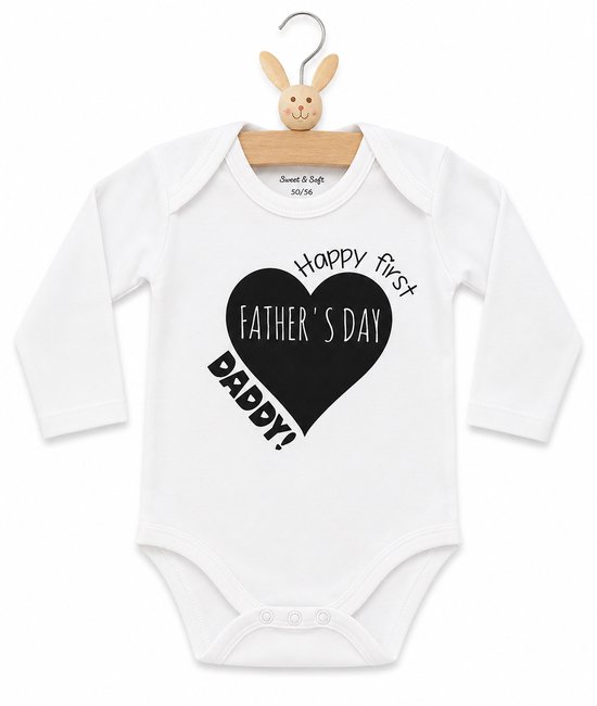 Baby Rompertje tekst papa eerste Vaderdag cadeau | Happy first father’s Day daddy | lange mouw | wit zwart | maat 62-68