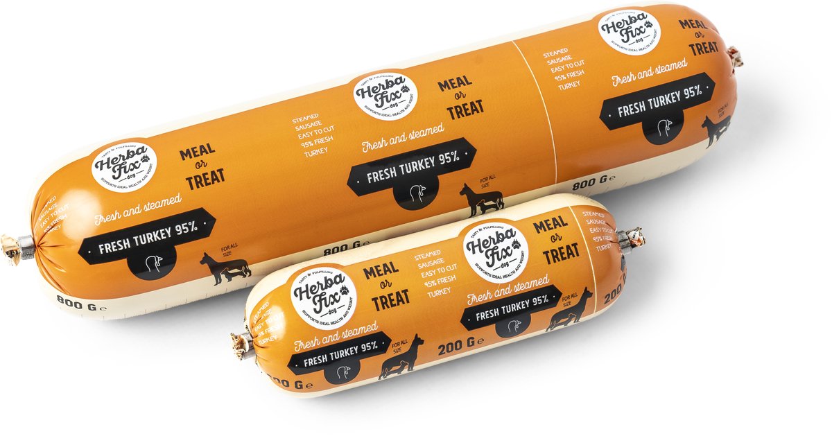 Herbafix Gestoomde Worst Kalkoen - 6 x 800 g - 95% Vlees Meal or Treat