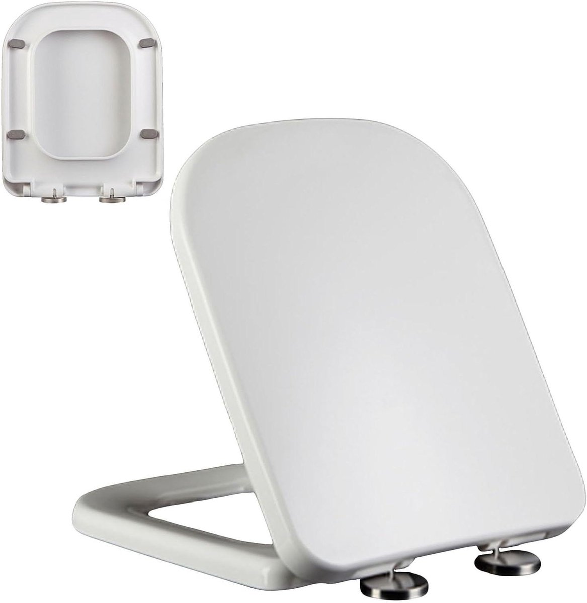 44 x 36 cm, Wemune Soft Close Vierkante Toiletbril Wit, met Quick Release Verstelbare Scharnieren, Bovenbevestiging, Eenvoudige Installatie, PP-materiaal, Rechthoekige Loo Seat Wit
