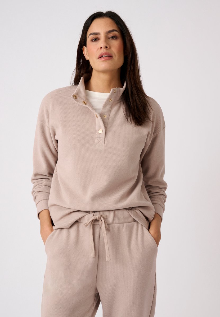 Damart - Sweatshirt met opstaande kraag, knopen, rib 1x1 - Dames - Grijs - L