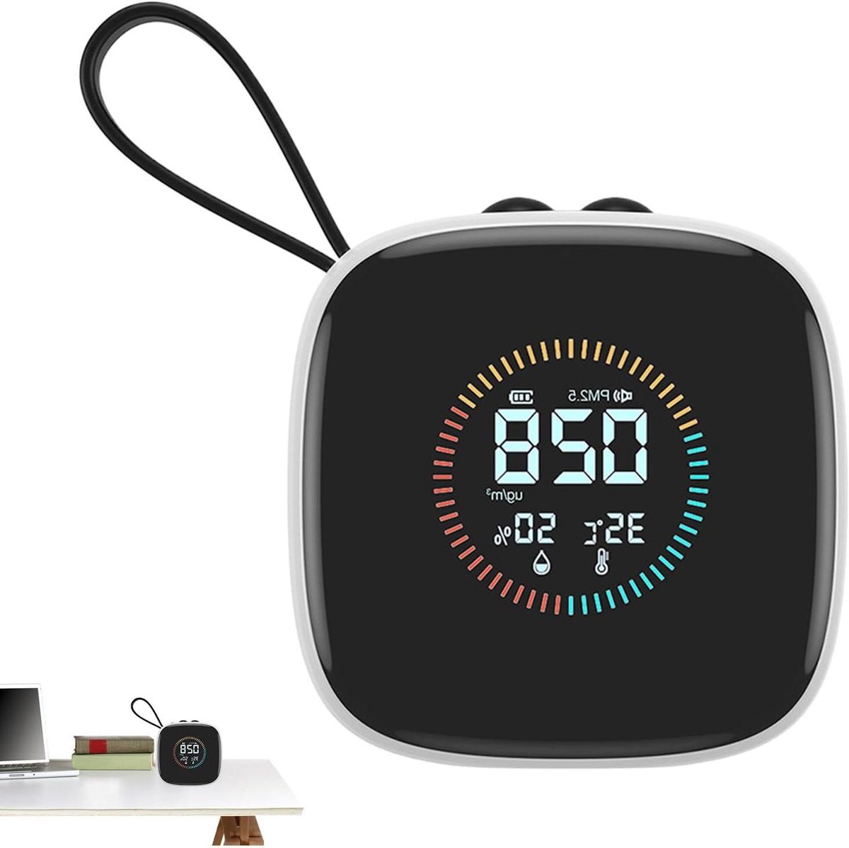 Luchtkwaliteitsmonitor - PM2.5 Detector - Binnenshuis Meten - Inclusief Vochtigheid - 99 cm - Zwart