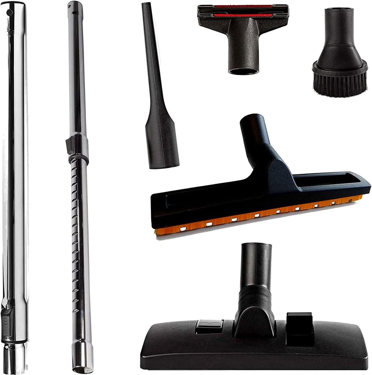 Stofzuiger Accessoireset - Mondstukken Set - Stofzuigen Vloeren - 35 mm Ronde Buis - 27 cm Werkbreedte - Zwart