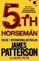 Boek "The 5th Horseman" door James Patterson en Maxine Paetro. Gele titel met rode bloeddruppels en grote witte letters.