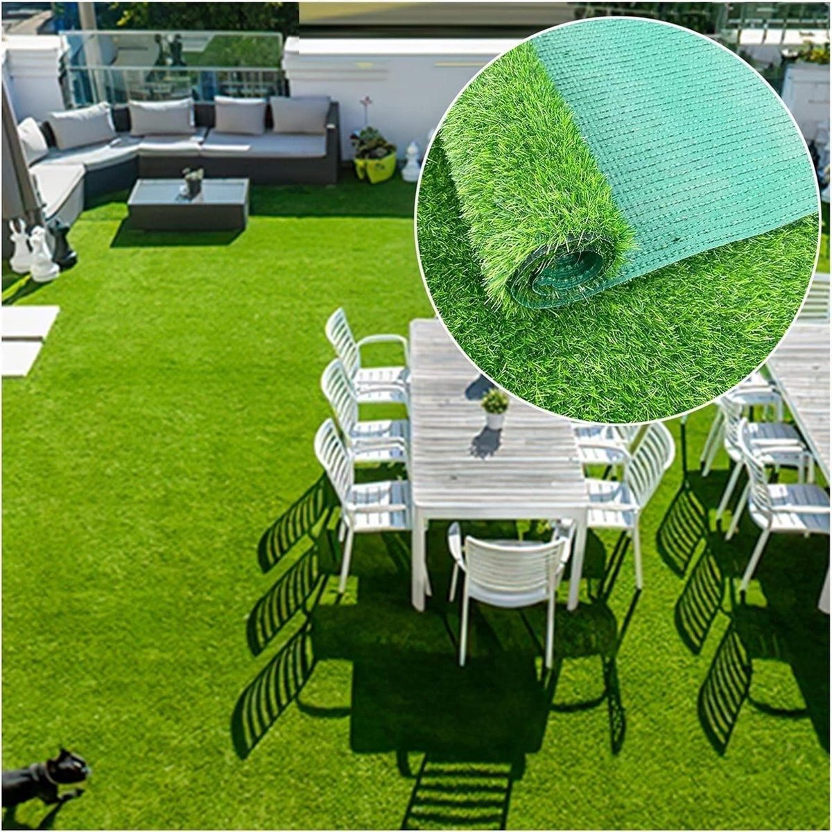 Kunstgras Tapijt - Synthetisch Gras Gazonmat - Tuin Decoratie - Snijdbaar met Drainage - 2 x 4 meter - Groen