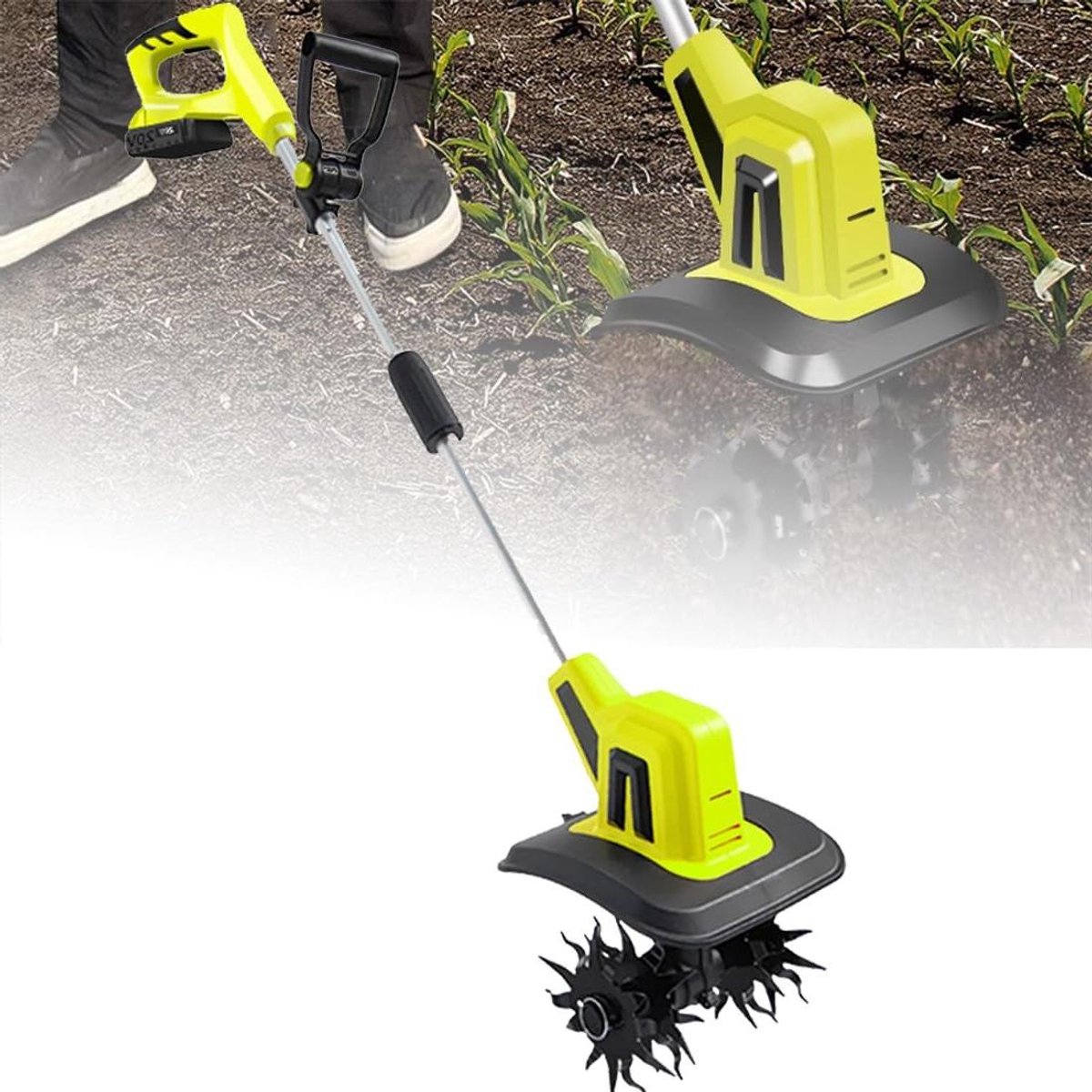 Tuinfrees - Bodemwoeler Grondbewerking - Tuinonderhoud - Draadloze Vrijheid - 25 cm Werkbreedte - Zwart