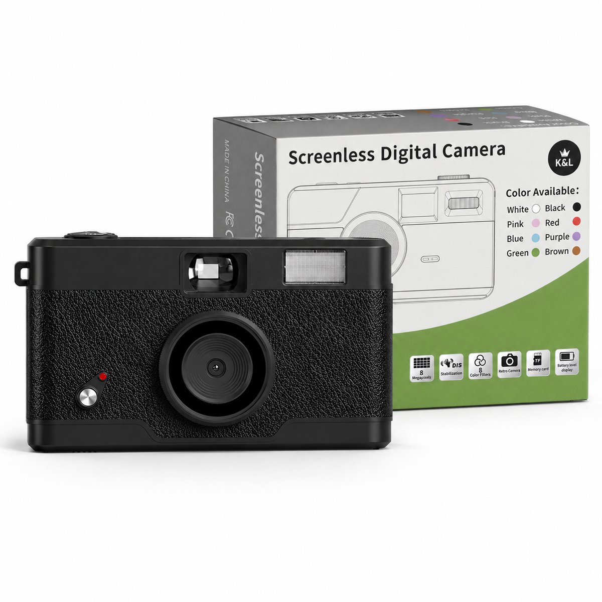 K&L Digitale Retro Camera Pro 13MP- Schermvrij - Oplaadbaar - 16.000 Foto's - Fotocamera - Vintage - Inclusief 32GB - Duurzaam - Zwart