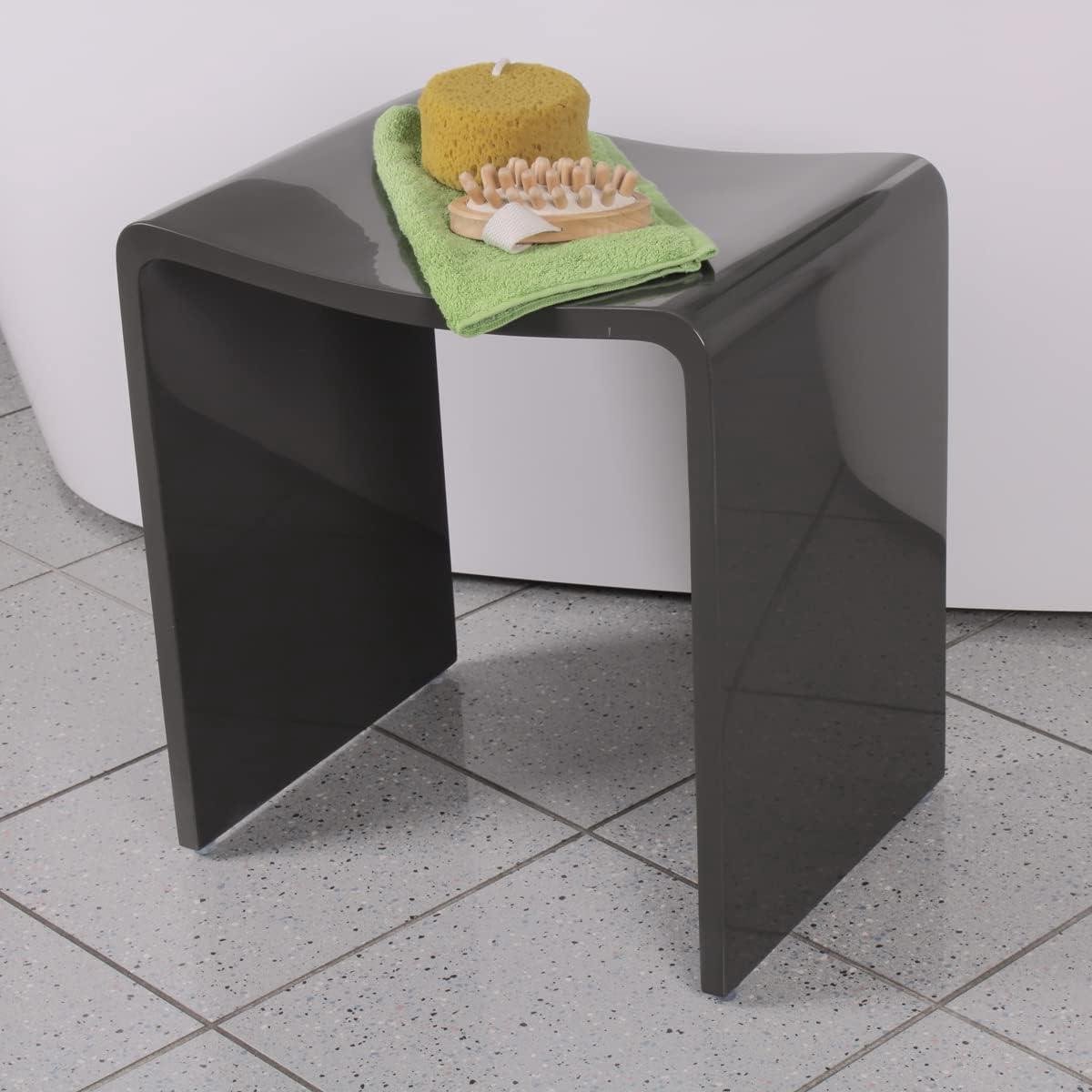 Douchekruk Kunststeen - Badkruk Stoel - Veilig Douchen - Naadloos Gietwerk - 40 cm Breed - Glanzend Grijs