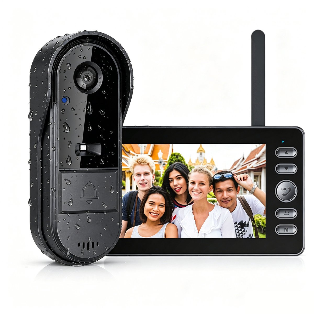 Draadloze Video Deurbel met 4.3" Monitor – Geen App of Wifi Nodig – HD Nachtzicht – 170° Groothoek – Tweeweg Audio – 1800mAh Batterij – IP65 Waterdicht – 1080P Video-opname via MicroSD