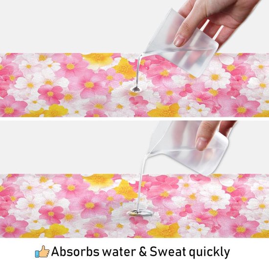 Yoga Handdoek - Oefenmat Dekje - Zweet Absorberen - Antislip Onderkant - 185 x 68 cm - Bloemenprint — afbeelding 3