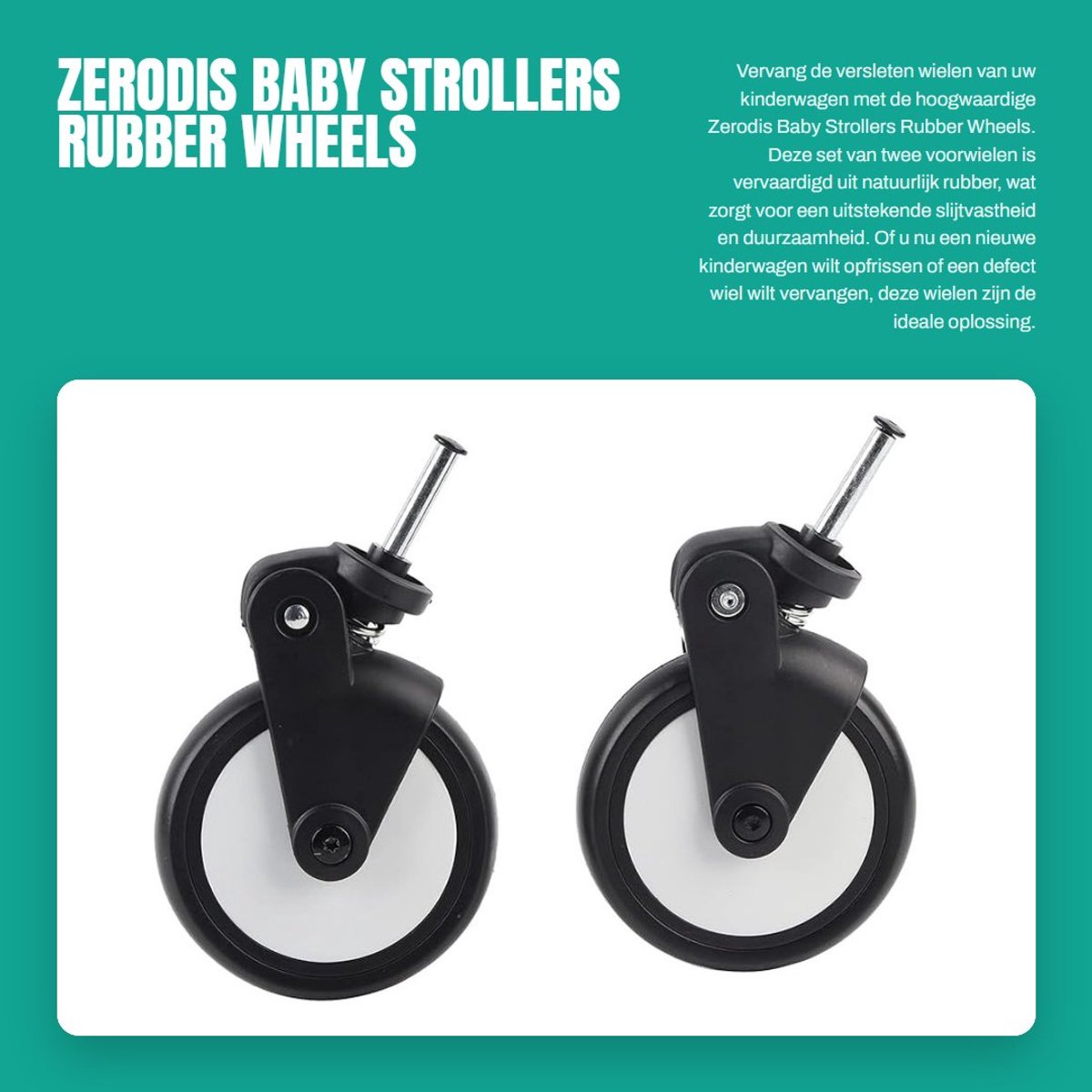 Dailygoods- Buggywielen 360° Rotatie - Vervangingswielen - Natuurrubber - Slijtvast - Voor/achterwielen - Eenvoudig te installeren