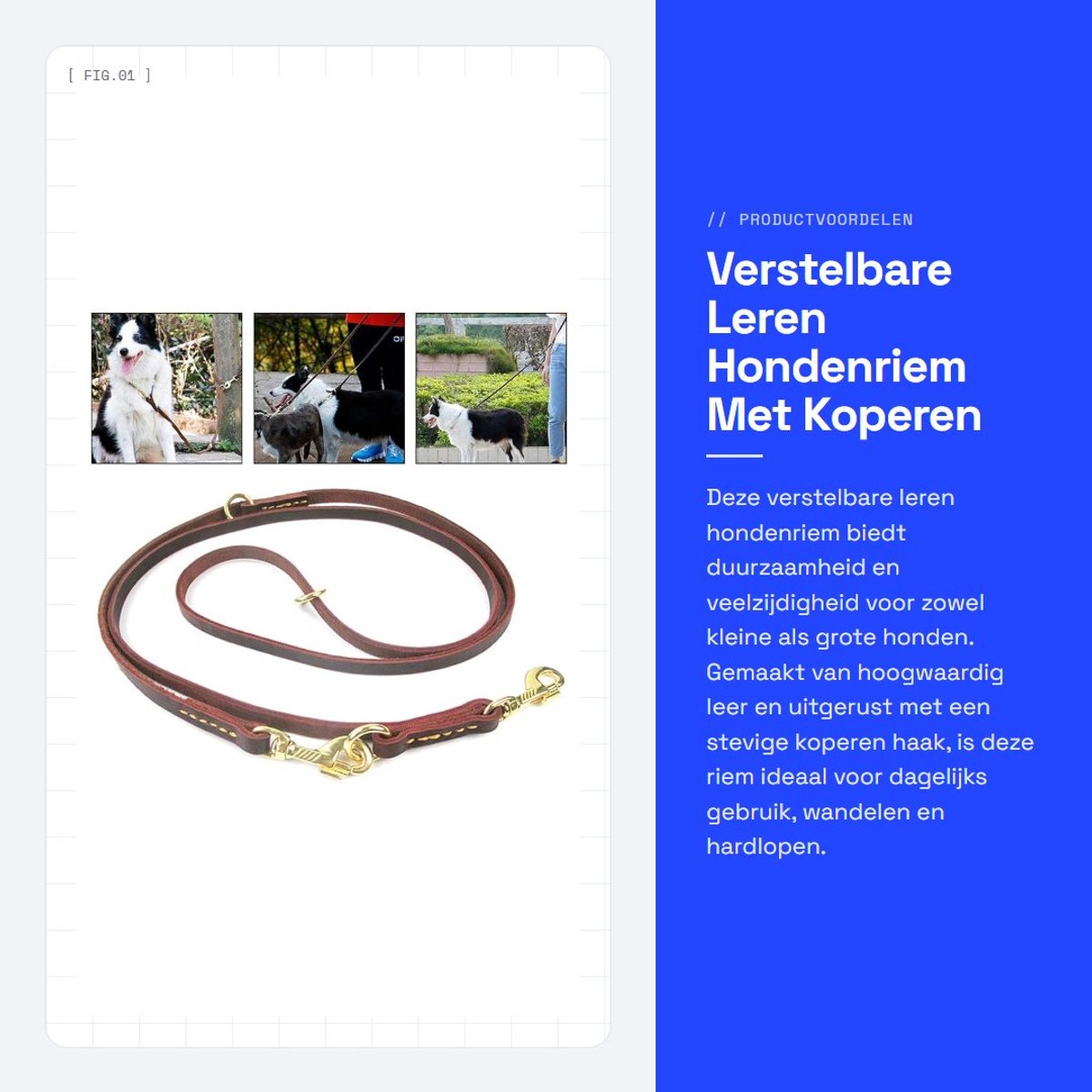 Dailygoods- Hondentuigje Verstelbaar - Leren Hondentuigje - Massief Messing Hardware - Voor Kleine/Middelgrote/Grote Honden - Duurzaam en Veilig - Hondenriem