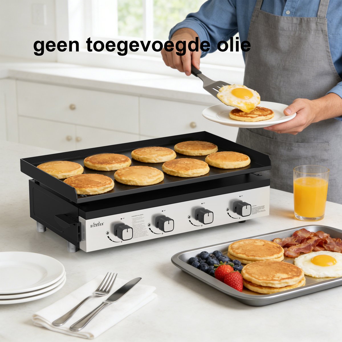 BIGHORN Gas Plancha BBQ met 4 Branders (9,96 kW) – Geëmailleerde Stalen Bakplaat – Compact Tafelmodel – Zwart – foto 3
