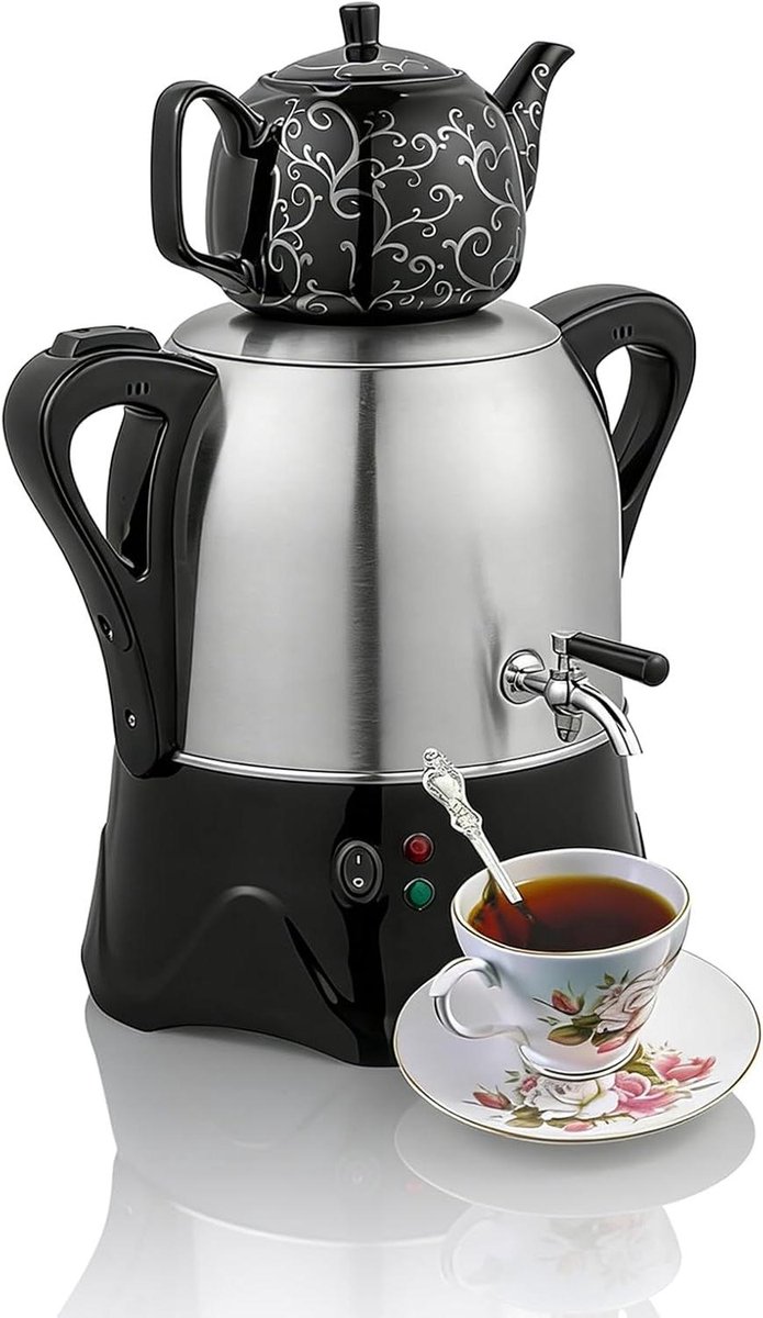 Elektrische waterkoker - Theezetapparaat Samovar - Thee zetten - Constante warmhoudfunctie - 4L capaciteit - Zilver