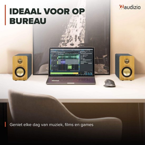 Audizio KS16 boekenplank speakers - Bluetooth speaker set - Platenspeler speakers - 100W - Bamboe van Audizio — afbeelding 5