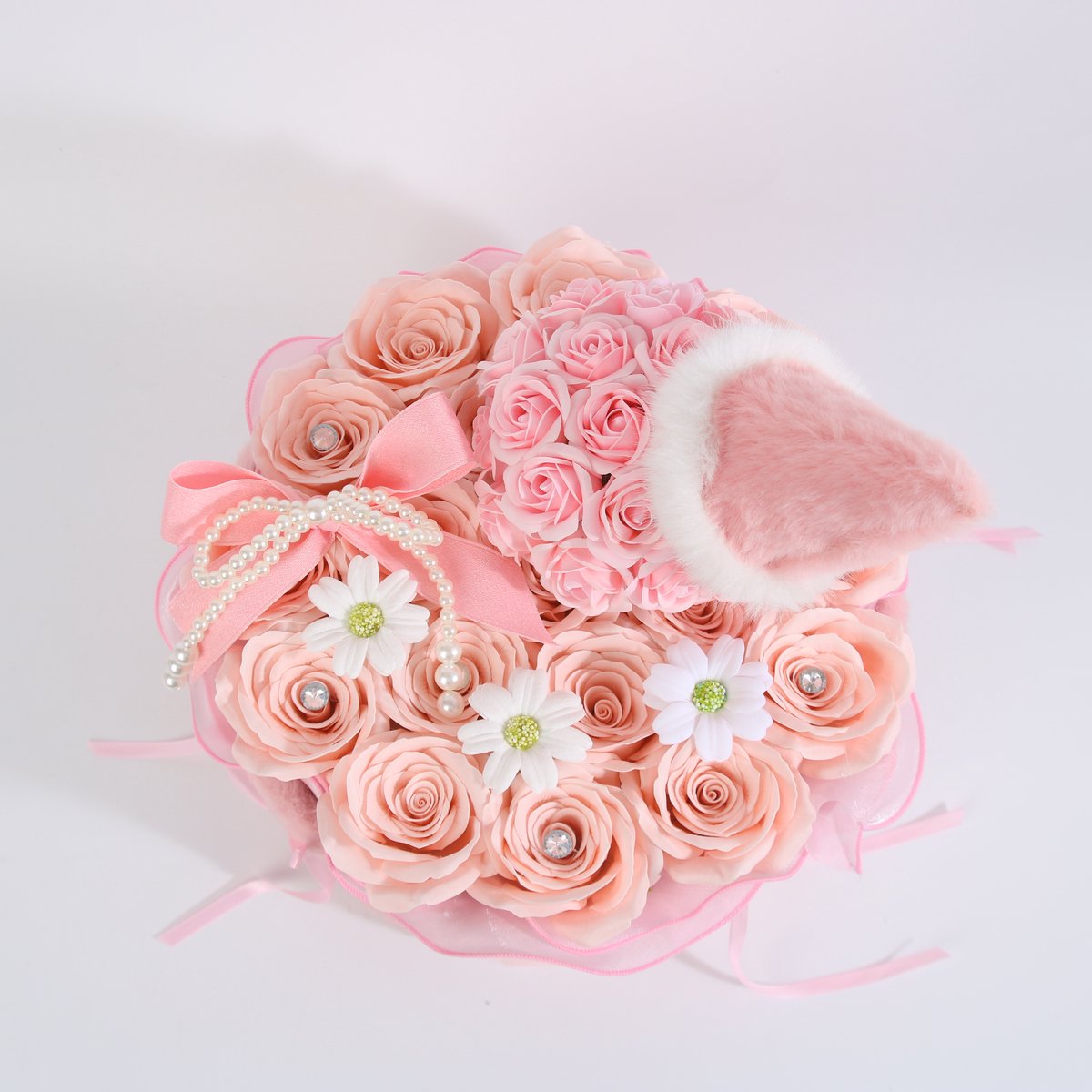 Kunstbloemen Rozenbox met Nepbloemen – Roze Rozen Cadeaubox met Decoratieve Hoed en Parellint - LA ROSELLE AMSTERDAM