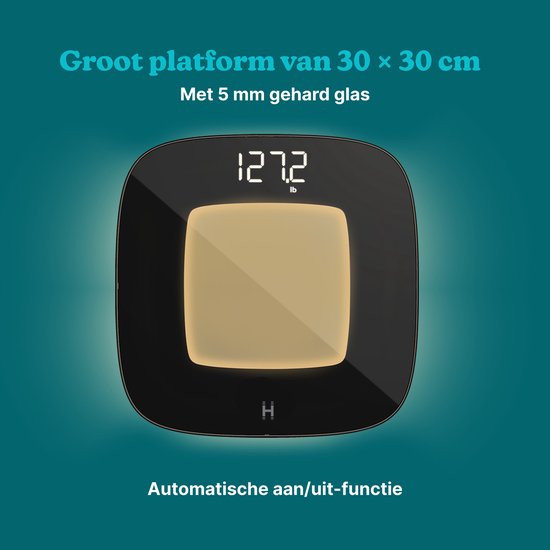 HoMedics Glo 100 Weegschaal met Led Verlichting - Digitale Personenweegschaal - Tot 180 KG - Duurzaam design - Motion Verlichting - SCLB100 - Zwart