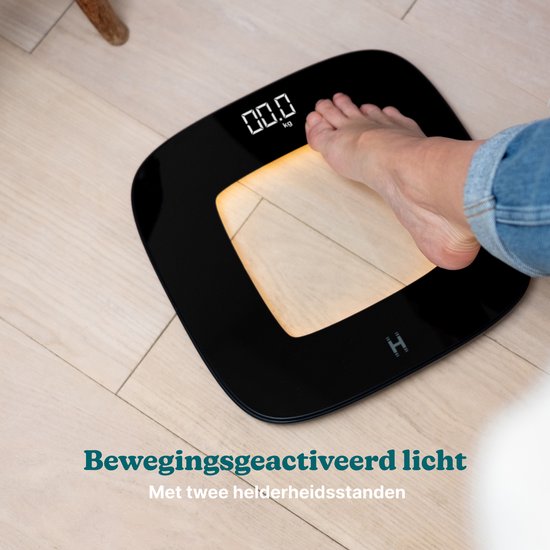 HoMedics Glo 100 Weegschaal met Led Verlichting - Digitale Personenweegschaal - Tot 180 KG - Duurzaam design - Motion Verlichting - SCLB100 - Zwart