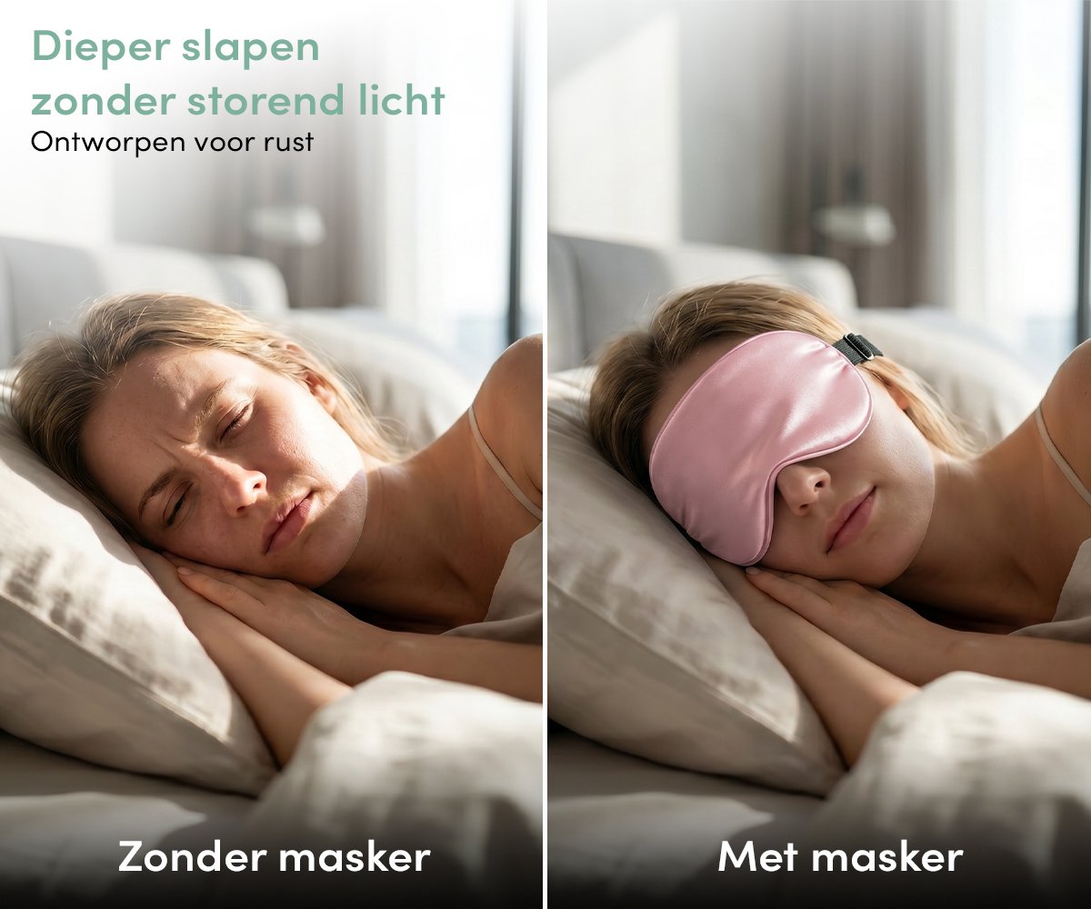 Loti Premium Zijden Slaapmasker + Opbergzakje - 100% Verduisterend Oogmasker - Verstelbaar - Blinddoek - Zijdezacht - Anti-Rimpel – Eye Mask – Sleep Mask – Roze — afbeelding 3