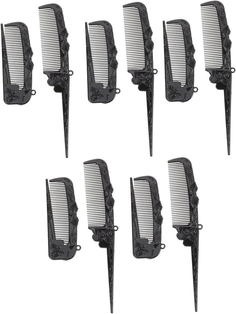 Opvouwbare Kamborstel - Haarstyling Tool - Reizen en Styling - Fijn Getipt Rattenstaart - 10 Stuks - Zwart