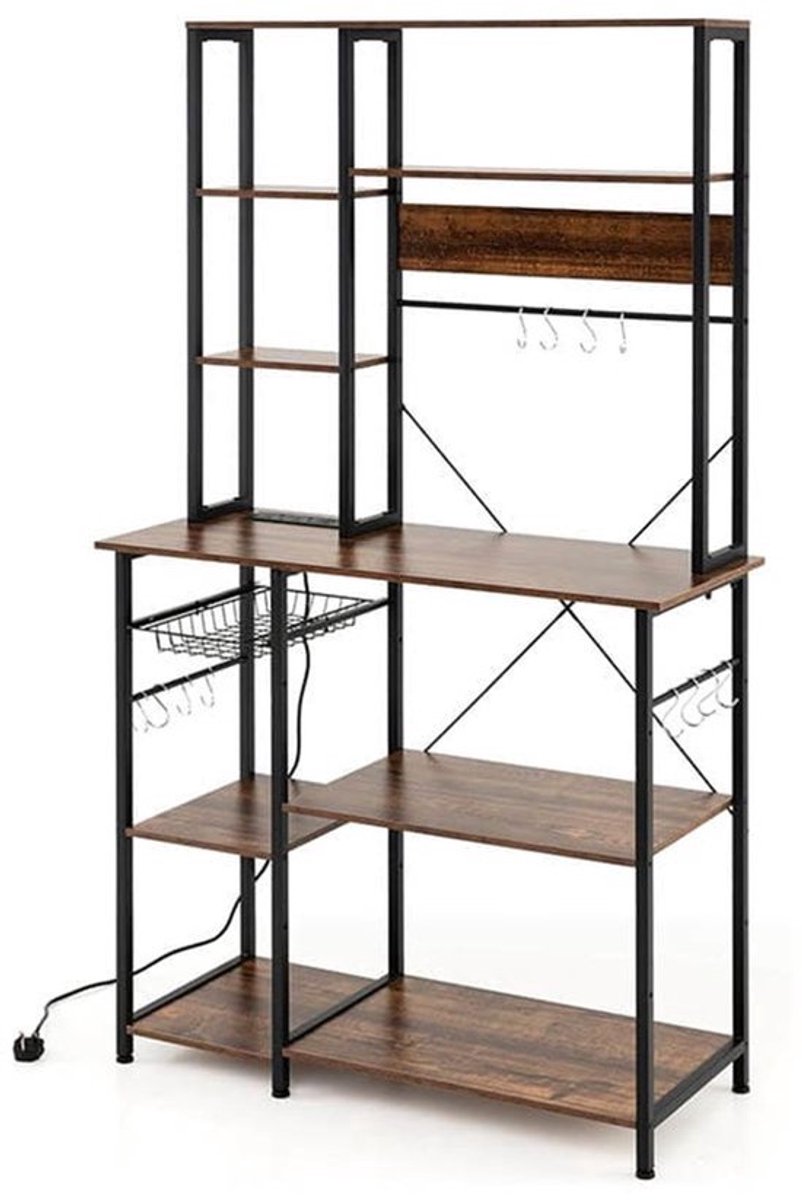 Keukenkast – Opbergkast – Keukenrek – Kast Met Planken – Keukenkast Rustiek Bruin – 9 Verstelbare Niveaus – Inclusief 12 S-Haken En Magnetronruimte