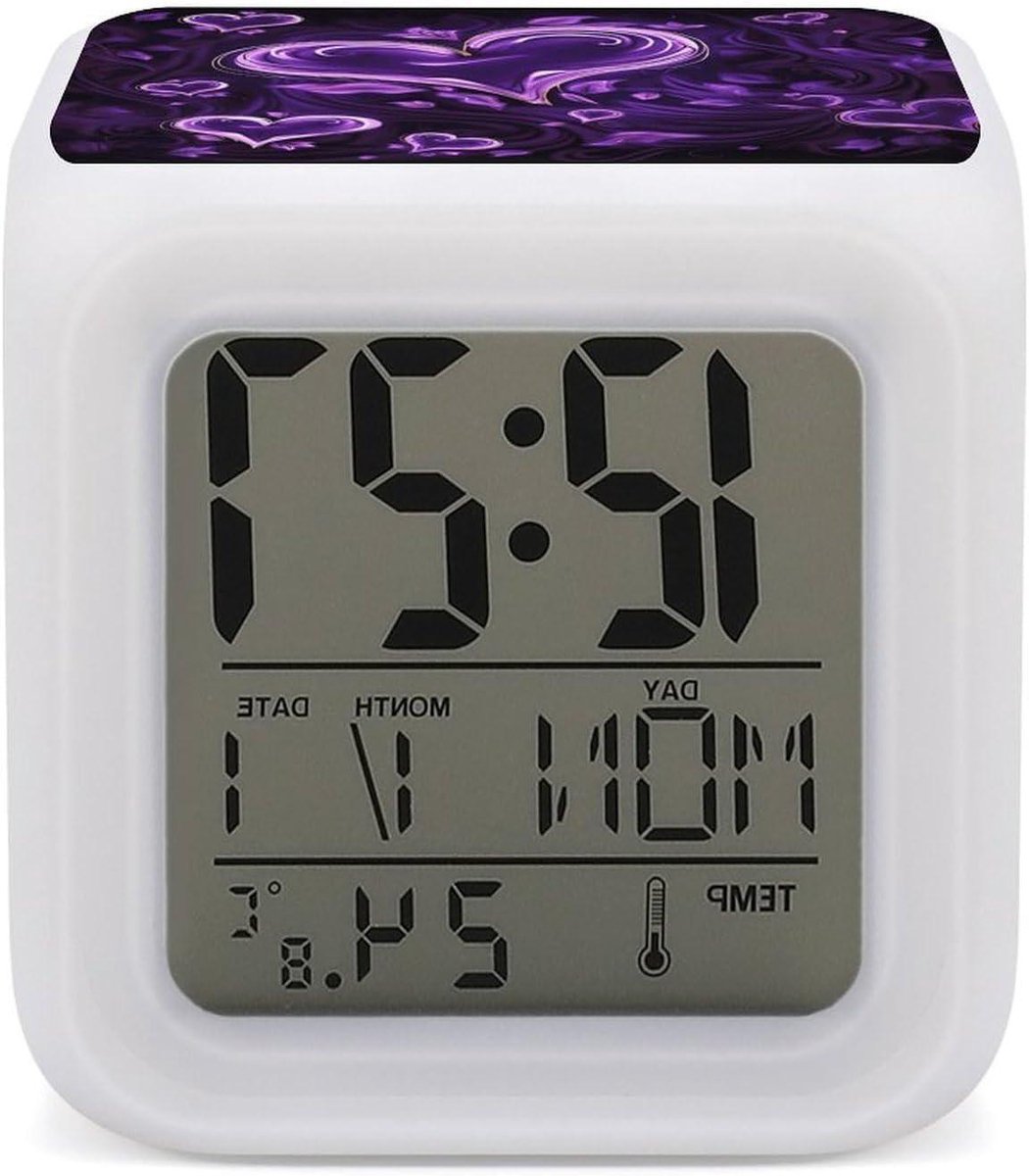 Digitale Wekker - Kleurveranderende Klok - Sfeervol Wakker Worden - Zeven Kleuren Licht - 79 x 79 cm - Paars