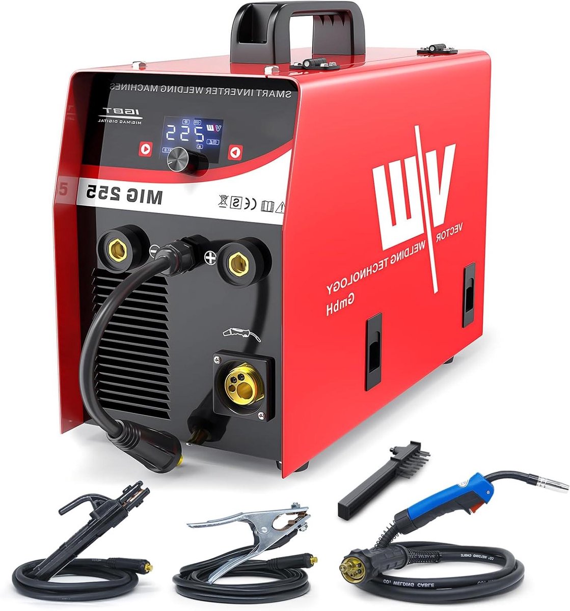 VECTOR WELDING MIG Welding Machine 255 A, Filling Wire Welding Machine, Powerful Combination Machine with MCU, IGBT Technology and Digital Display (Red)