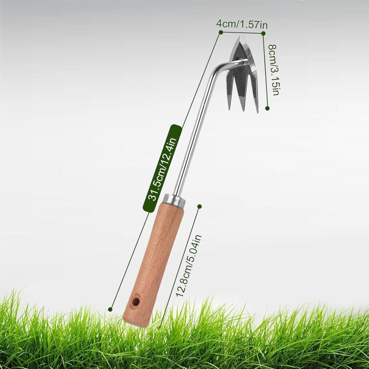Onkruidsteker Tuingereedschap - Onkruidverwijderaar Handgereedschap - Onkruid Verwijderen - Ergonomische Handgreep - 34 cm - Houten Handvat