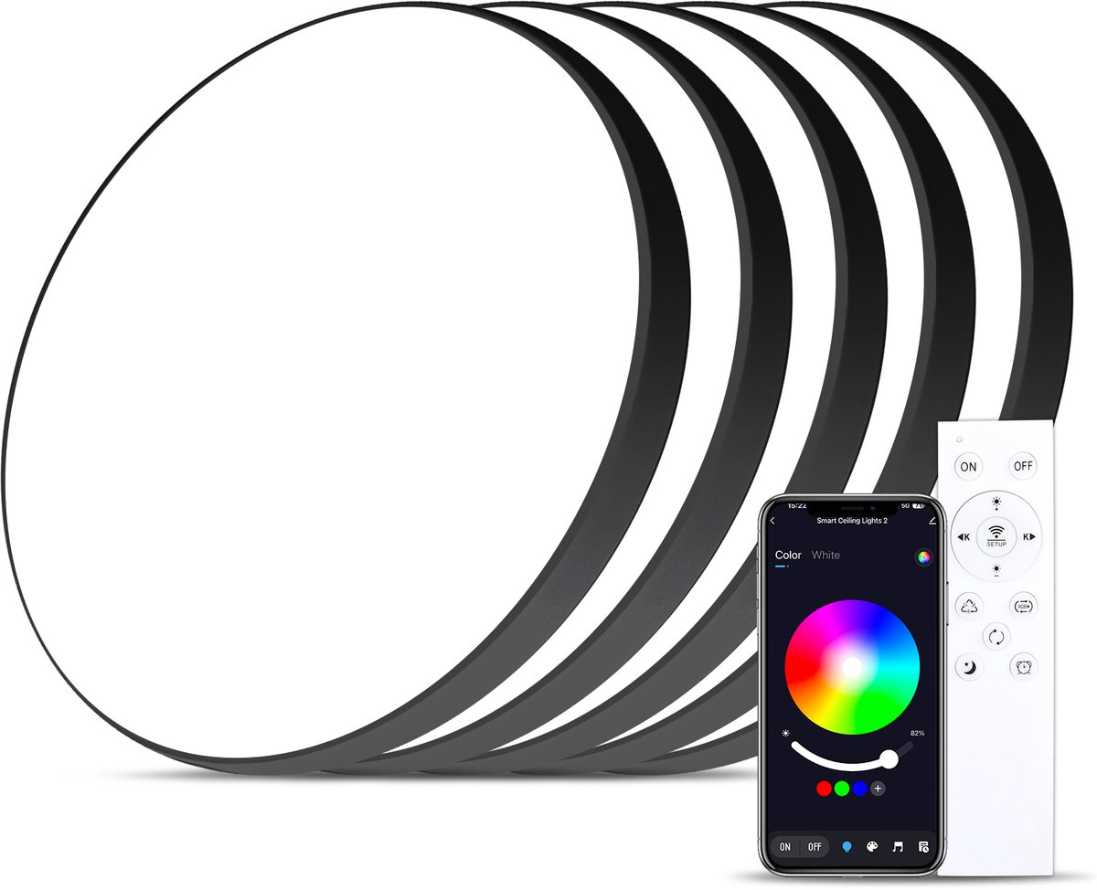 Oraymin 5x RGB LED Plafondlamp - 24W - Zwart - Afstandsbediening - Ø30cm