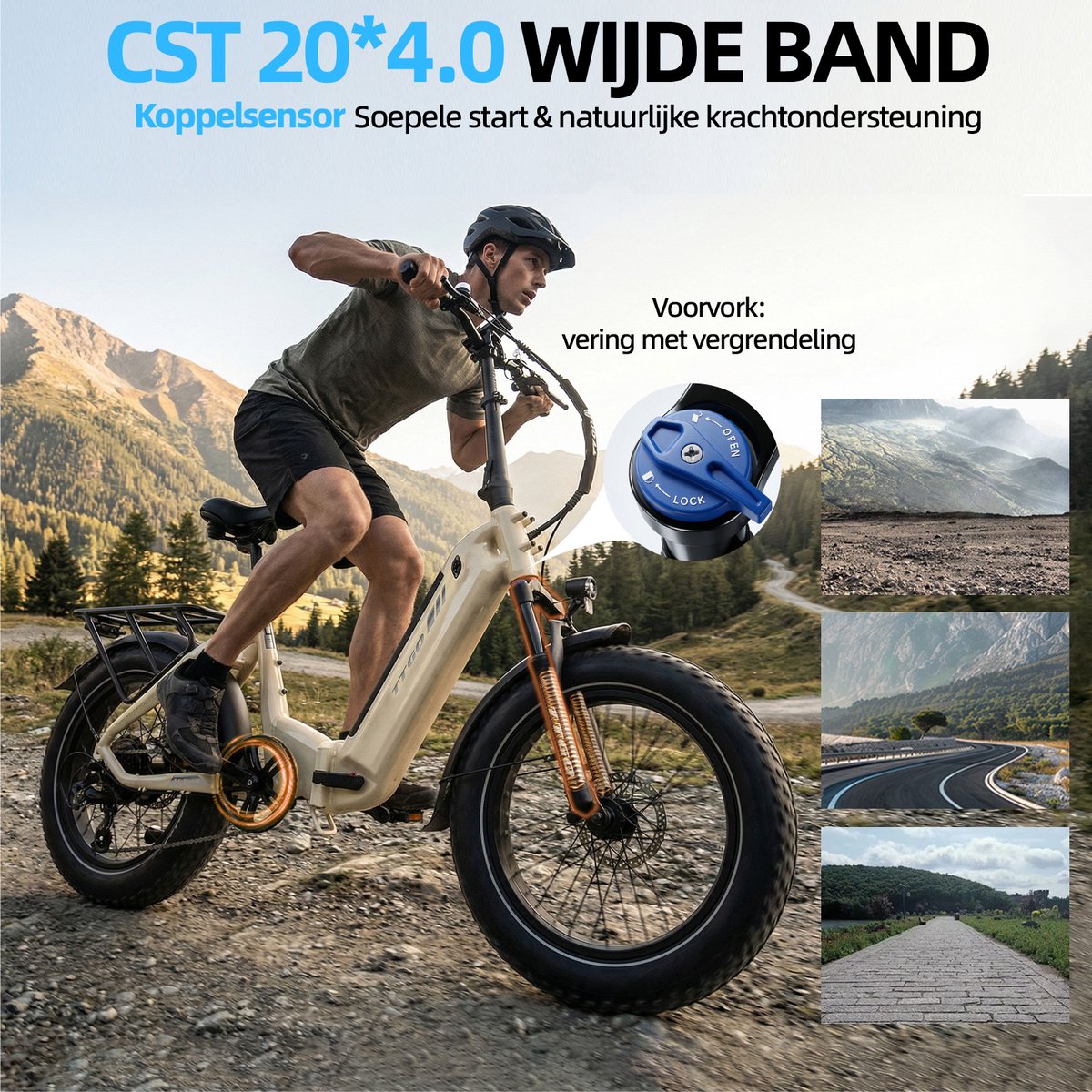 TTGO F6 Boost Elektrische Fiets – 250W Motor - 48V18Ah Lithium Accu – Actieradius tot 140 km – Hydraulische Schijfremmen – 20×4.0 inch Fatbike Banden - Shimano 7 Versnellingen - Vouwfiets - Beige thumbnail 4