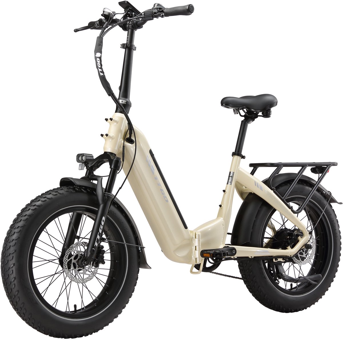 TTGO F6 Boost Elektrische Fiets – 250W Motor - 48V18Ah Lithium Accu – Actieradius tot 140 km – Hydraulische Schijfremmen – 20×4.0 inch Fatbike Banden - Shimano 7 Versnellingen - Vouwfiets - Beige