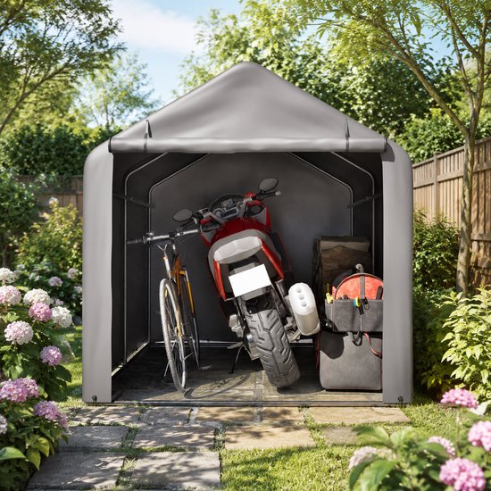 Multifunctionele tuinhuis - Tuinhuis met Schuin Dak – Gereedschapsschuur - Fietsschuur - 160x220x165 cm - Garagetent - Outdoor Tuinopslag - Weerbestendig - Grijs